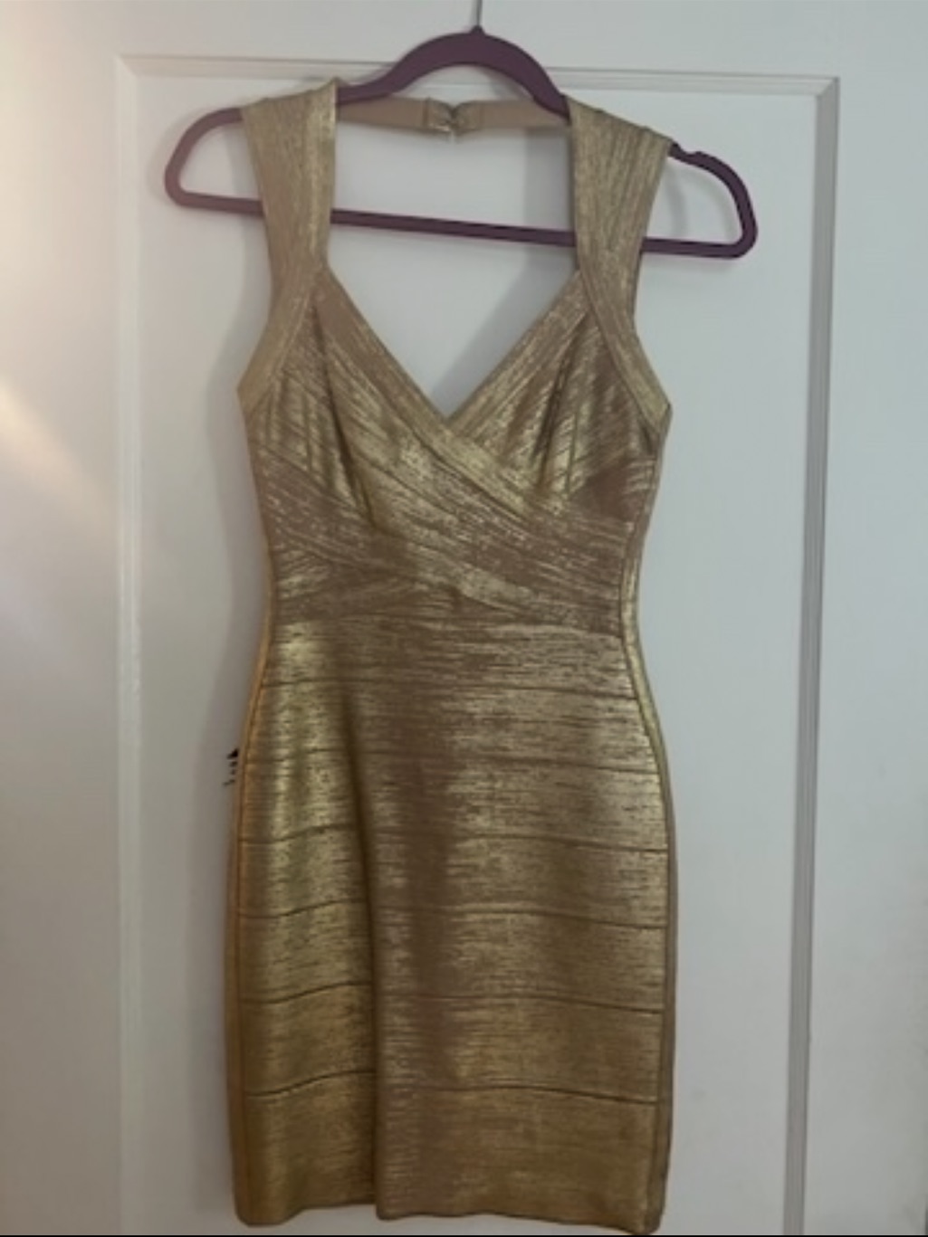 Metallic Gold V-Neck Bodycon Dress